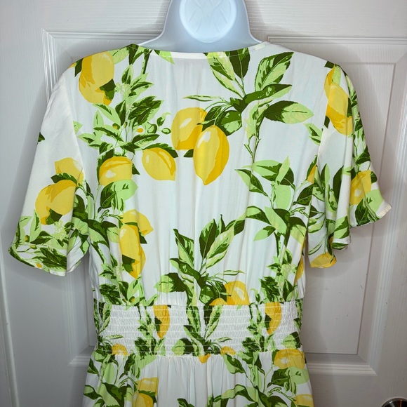 LOFT White Yellow Fluttler Sleeve Lemon Print Mini Dress 6 Has Pockets! NWT - Picture 10 of 13